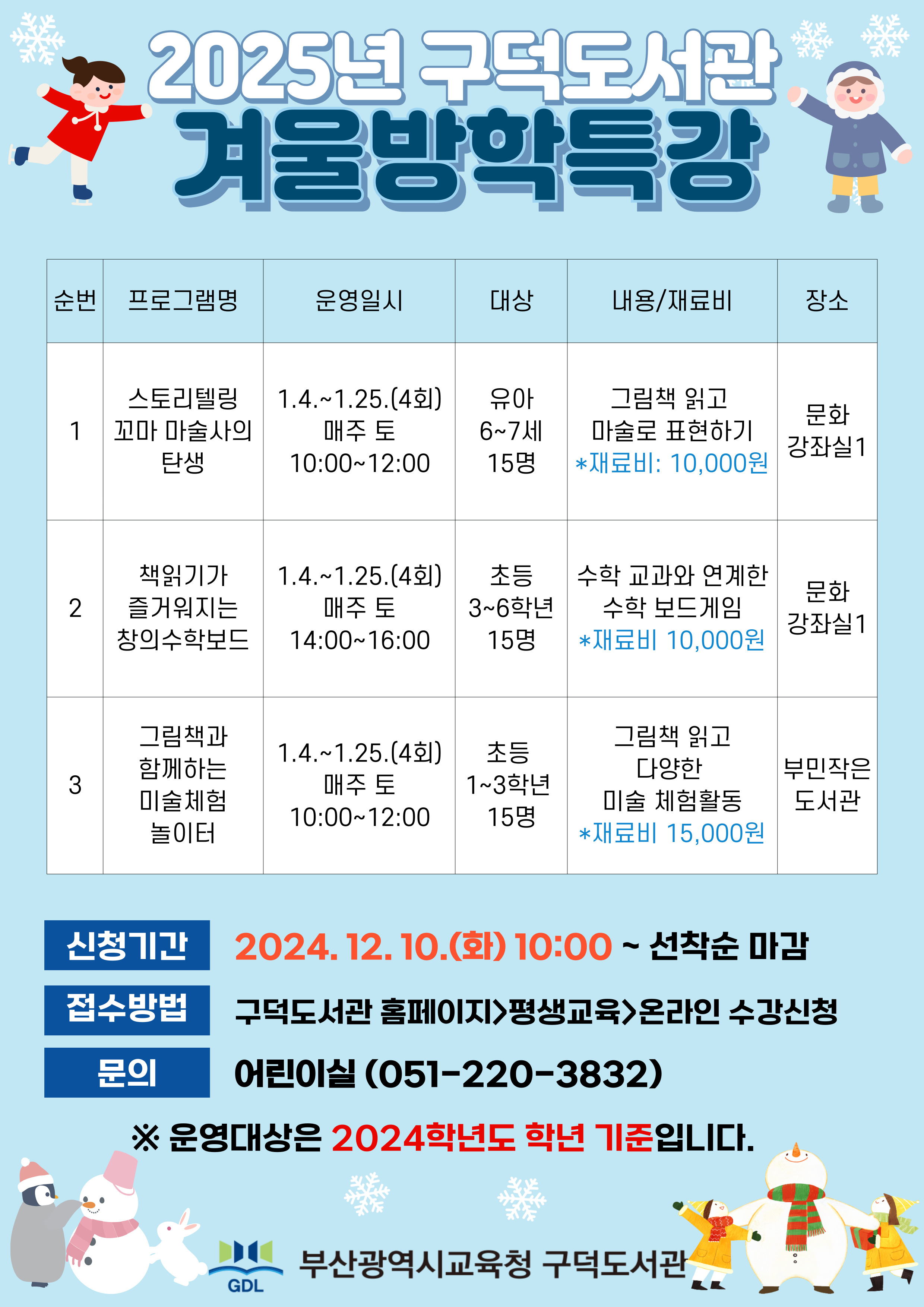 2025년 구덕도서관 겨울방학특강 안내문