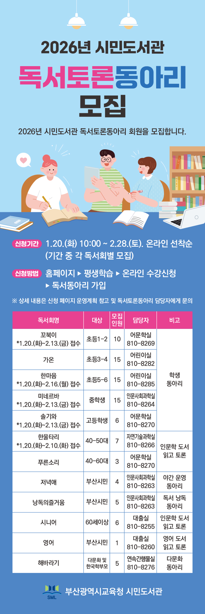 2026년 시민도서관 독서토론동아리 회원 모집 안내